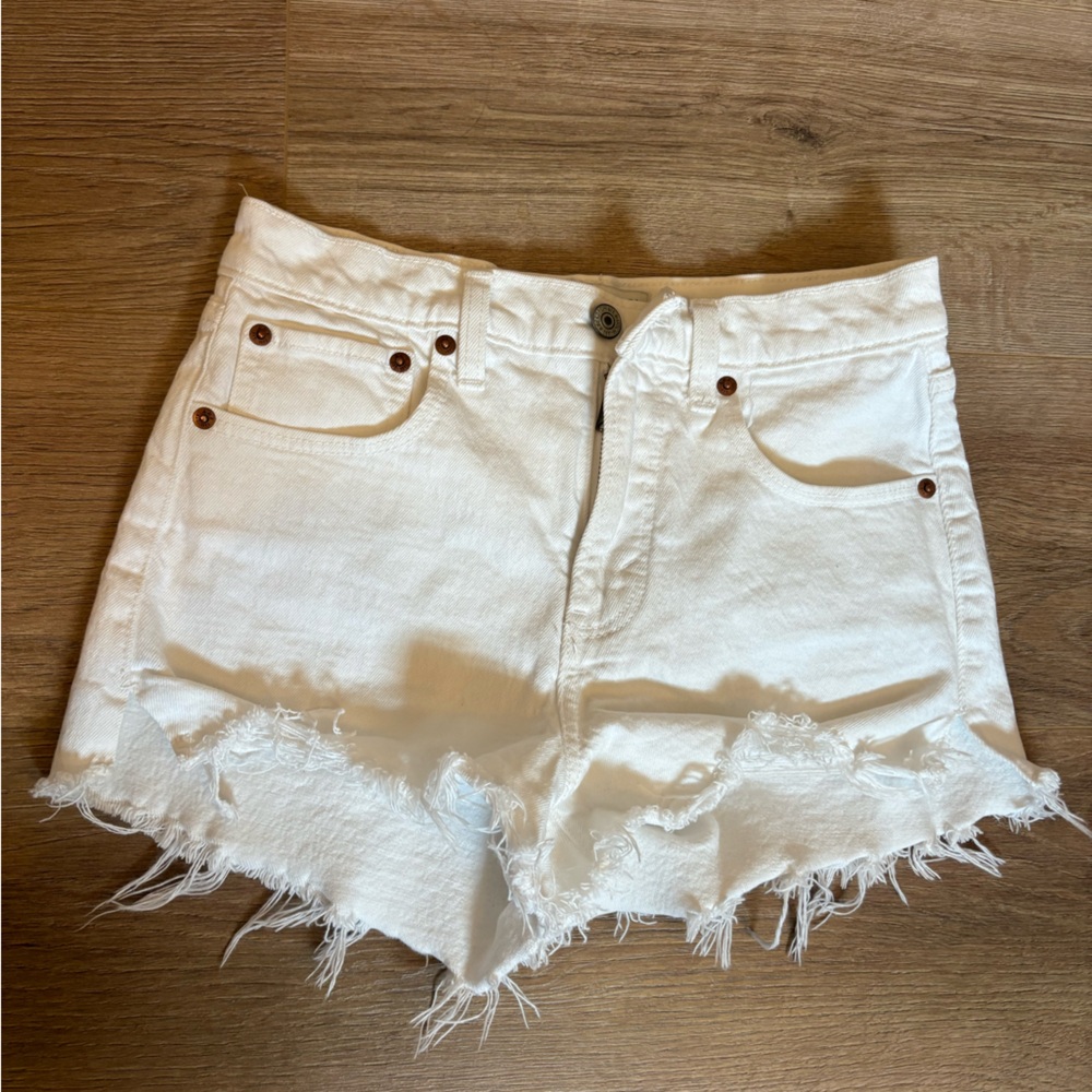 Abercrombie & Fitch White Frayed Denim Cutoff Shorts